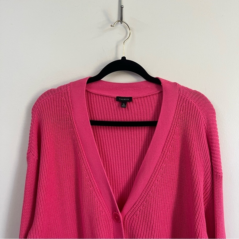 Talbots Pink Pima Shaker Stitch Bishop Sleeve Cardigan - Picture 3 of 10
